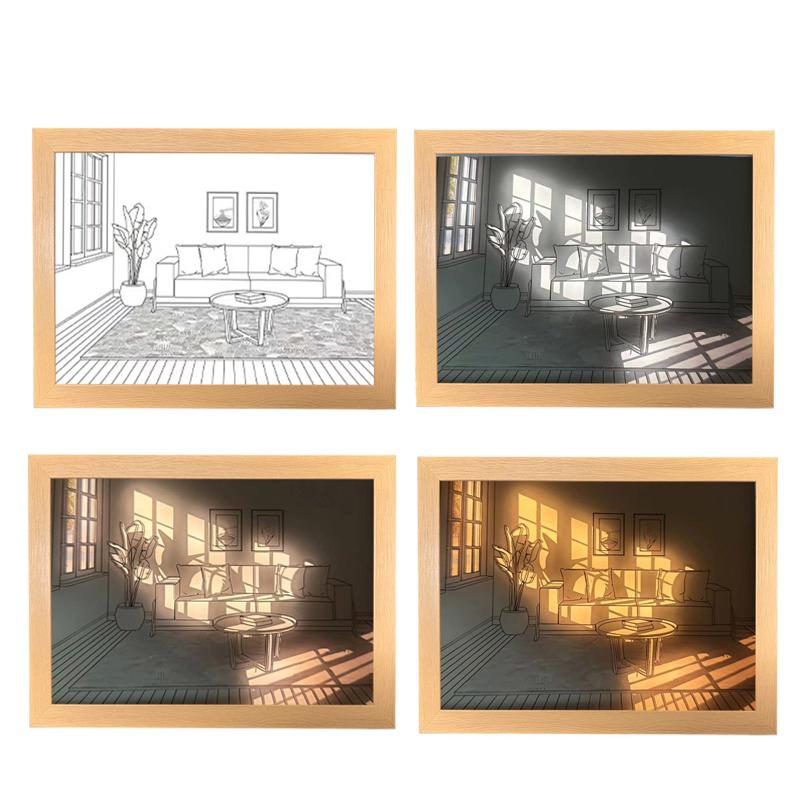 INS Deco Led Light Painting USB Plug Dimming Wall Artwork Table Lamp Gift Indoor Sunlight Window Wooden Photo Night Luminous
