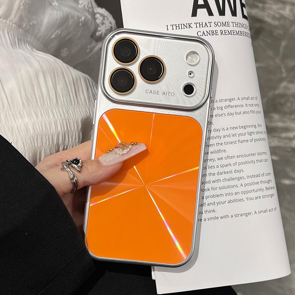 Solid Color Laser Phone Case For iPhone 17 16 15 14 Pro Max Large Window Shockproof Hard Bumper Back Cover