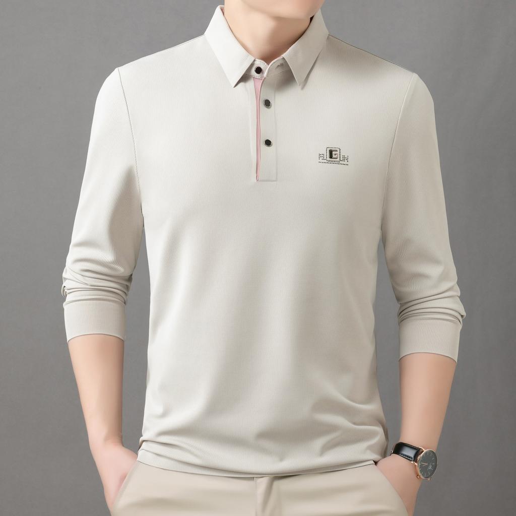 Spring and Autumn Men's Polo Long Sleeved T-shirt Simple Business Casual Loose Top Base Shirt