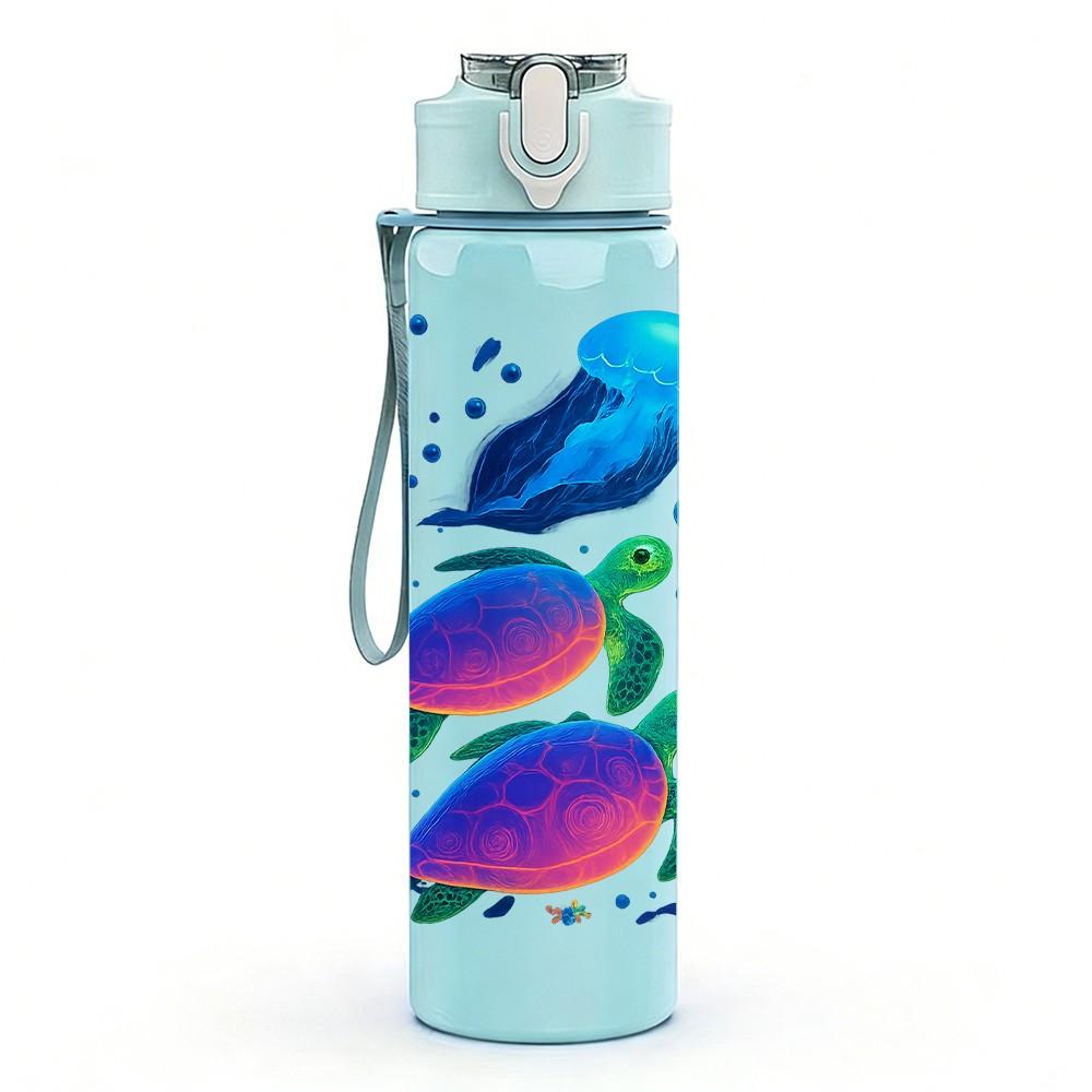 1PC Vibrant Tropical Fish Ocean Print 750ml Color Plastic Sports Water Bottle Leakproof Flip Straw Lid Suitable for Sports Office Home Use
