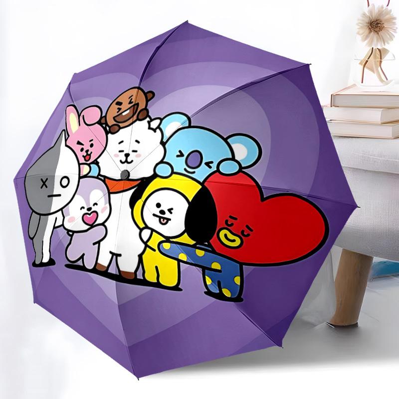 1pc BT21 Characters Automatic Folding Umbrella - Compact 8-Rib Design, Durable Plastic & Iron, Perfect Gift for Friends & Family,  Yy250923081