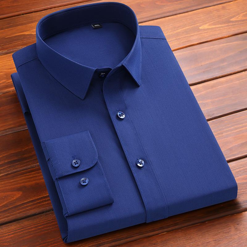 New Anti-Wrinkle Mens Shirts Long Sleeve Dress Shirt For Slim Fit Camisa Social Business Blouse Formal Office White Blue Shirt