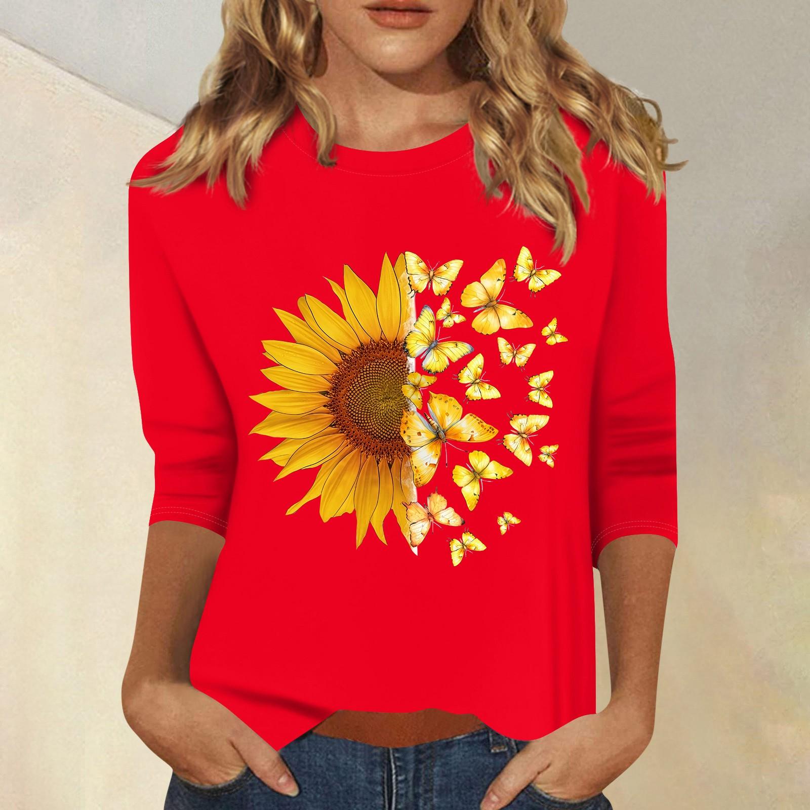 

Женская мода повседневный принтованный топ с семью рукавами и круглым вырезом S красный