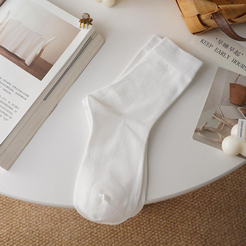 Women's Pure Cotton Breathable Odor-Resistant Mid-Calf Socks - Meilade Versatile All Cotton Loosely Stacked Postpartum Socks.