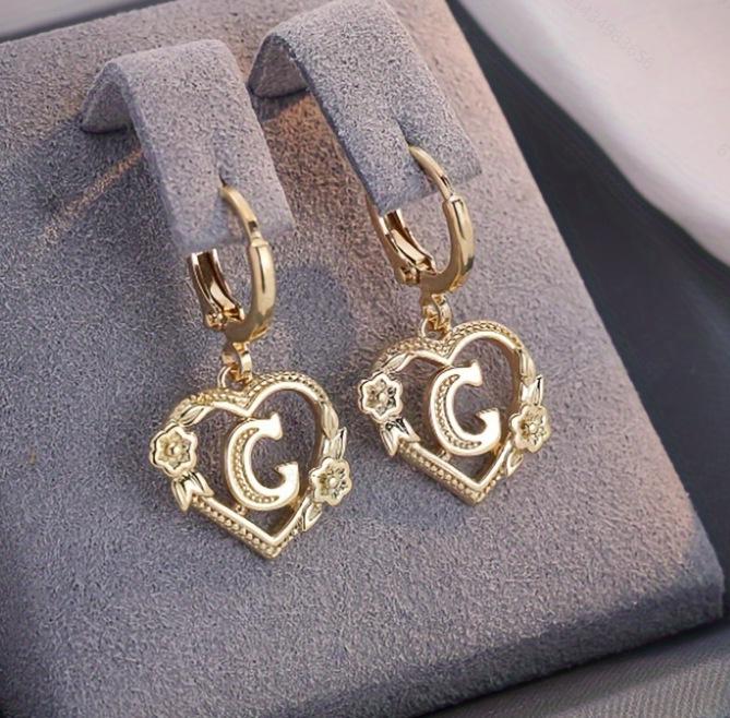 Retro Fashion Earrings With Hollowed Out Heart-shaped Letter Earrings One Size