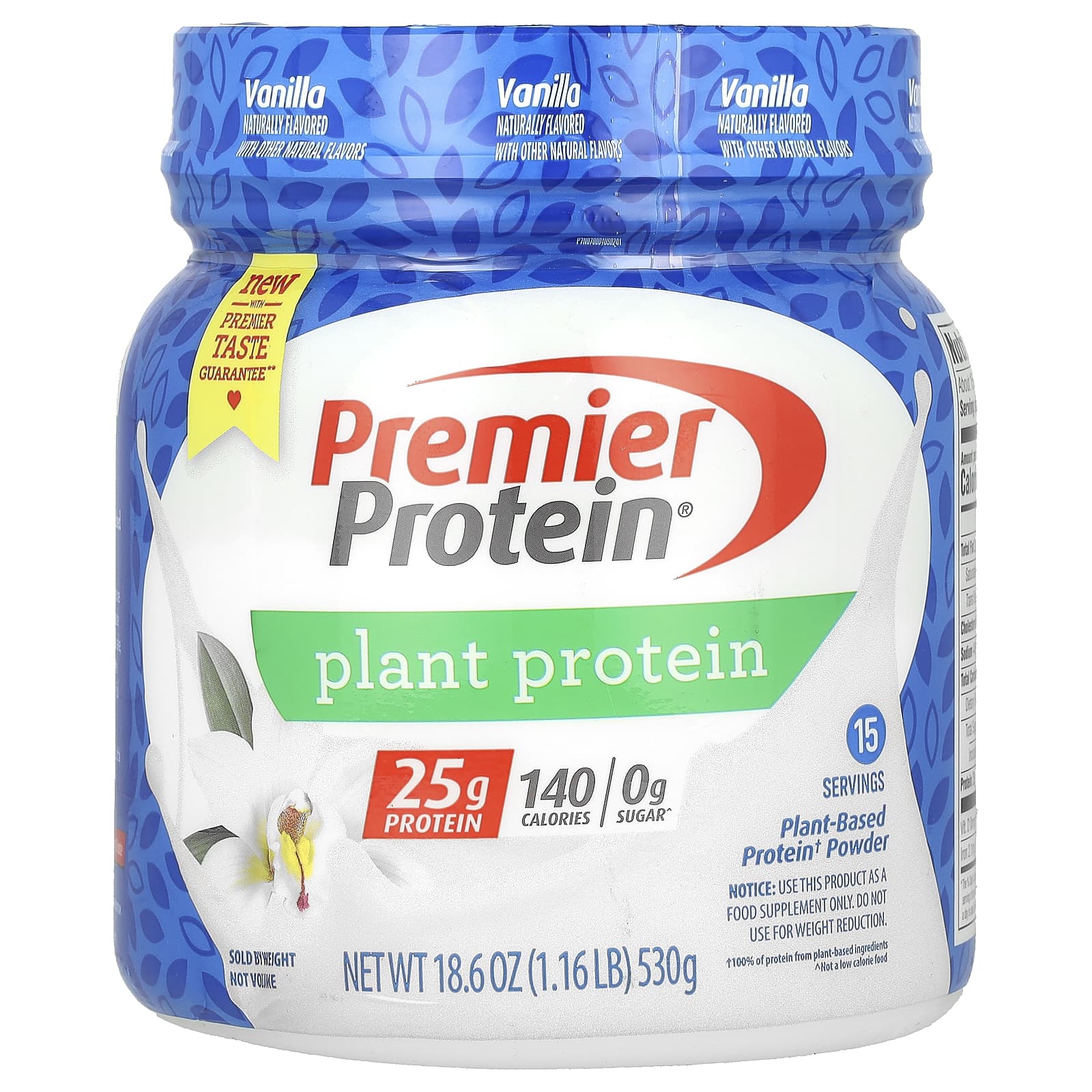 

Premier Protein, Рослинний протеїн, Ваніль, 1.16 фунта (530 г)