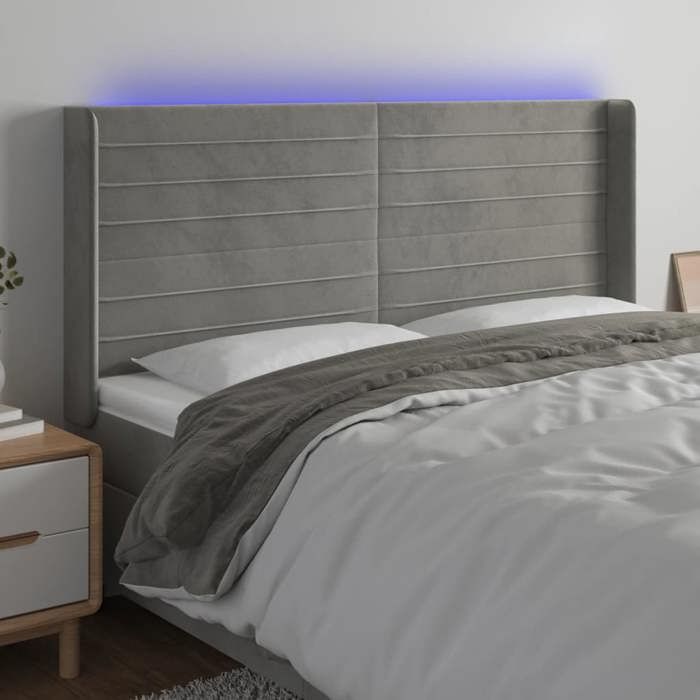 VidaXL Tête de Lit à LED Meuble de Chambre à Coucher Accessoire de Lit Double Tête de Cadre de Lit Intérieur Gris Clair 3124248