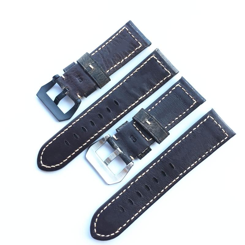 Handgemachtes Retro 22mm 24mm 26mm rauchgraues Crazy Horse Echtleder Armband Armband ersetzen für PAM Panerai Uhrenarmband