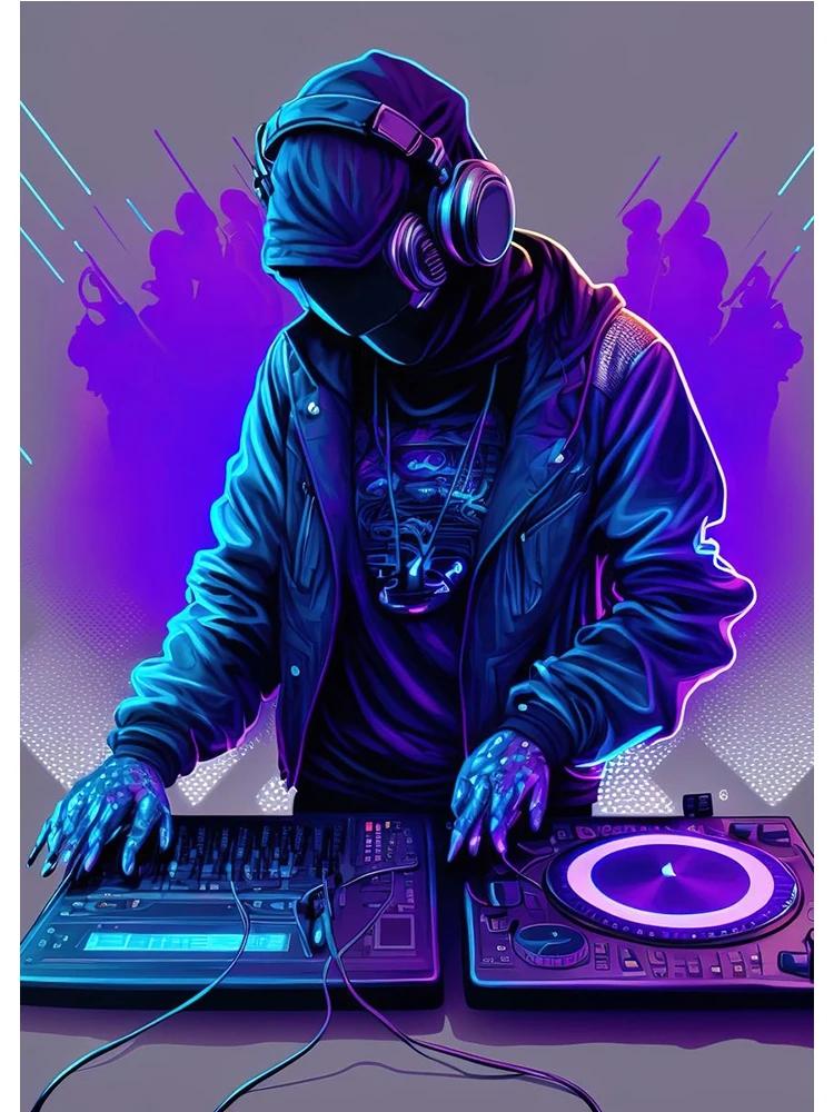 

Неоновий дизайн Музика Крутий DJ Плакат для навушників Картини на полотні Абстрактні настінні малюнки для домашнього декору бару Клубної кімнати Без рамок Без світлодіодів 40x60cm No Framed