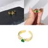 Unique Vintage Style Green Zircon Ring For Women Fashionable Adjustable Copper Jewelry