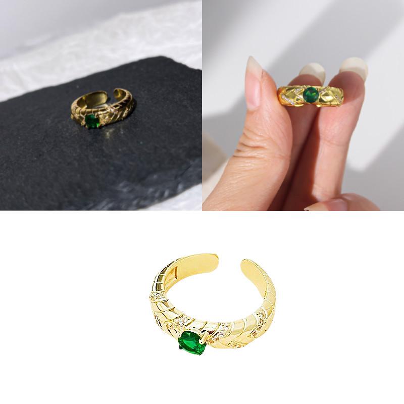 Unique Vintage Style Green Zircon Ring For Women Fashionable Adjustable Copper Jewelry
