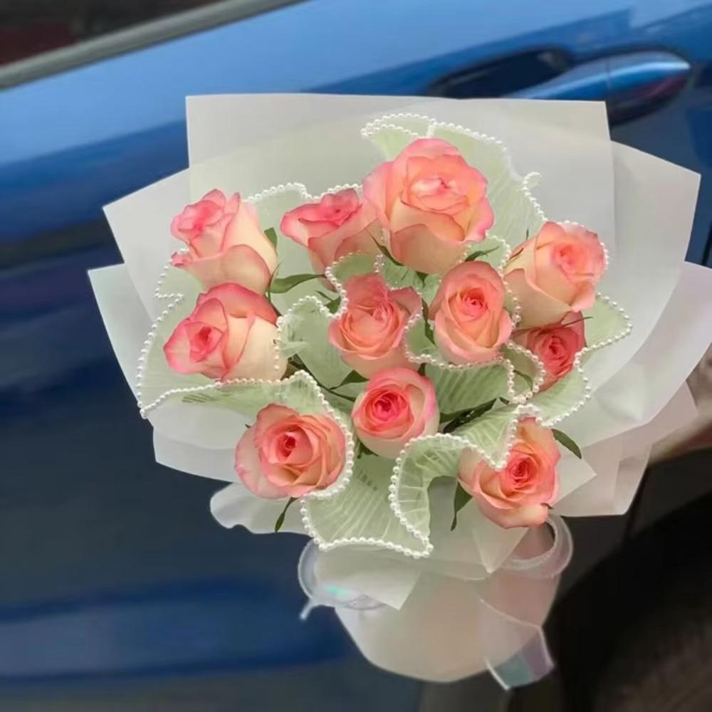 4m Bouquet Roll Multiple Color Mesh Wave Yarn Pretty Packaging Lace Paper  For Wedding Party