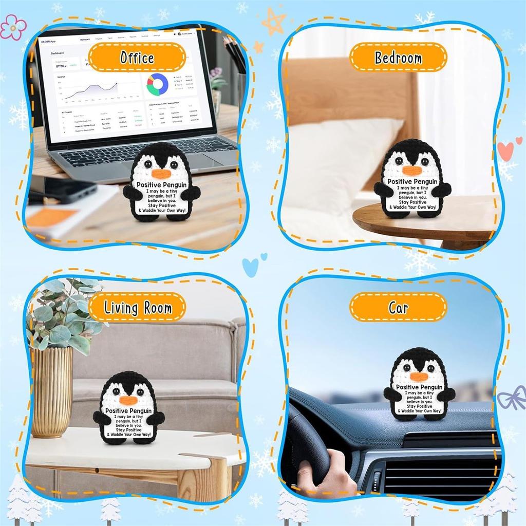 Energia positiva pinguim fofo produtos de lã artesanais gancho tecelagem bonecas presentes divertidos animais