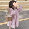 Girls' Floral Long-Sleeve Mid-Length Spring 2025 Princess Dress - Korean Pastoral Style