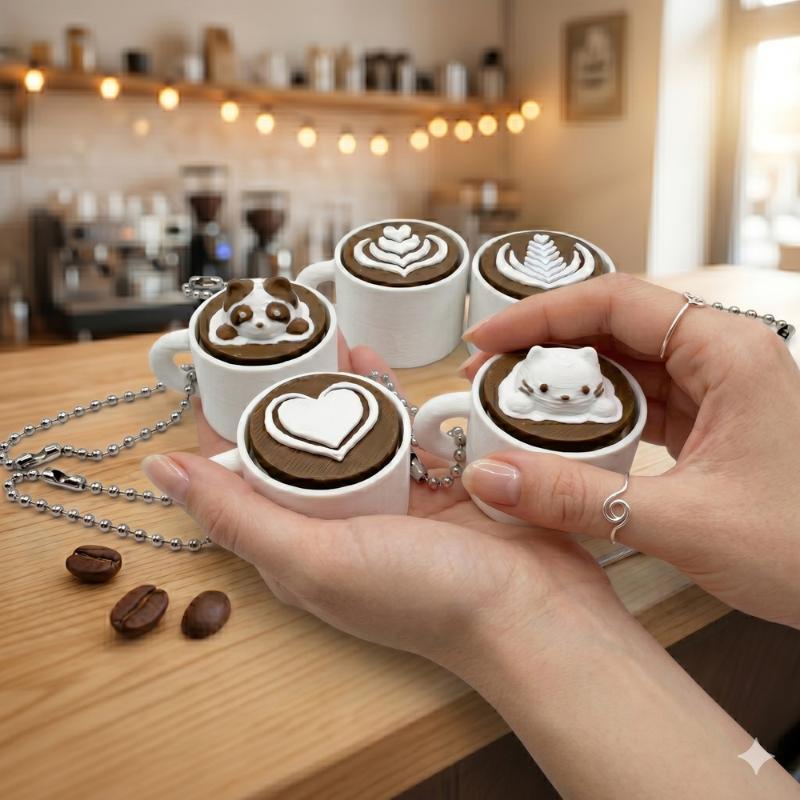 Mini Simulation Latte Coffee Cup Keychain Soft Press Anti-Anxiety Fidget Toy Lovely Ornament for Backpack Key Accessories