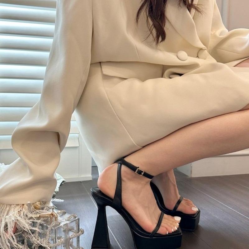 fashion Platform Shoes For Women Sandals Square Open Toe Summer Dress Shoes Thick High Heels Party Wedding Sandals Slides Mules Shoes