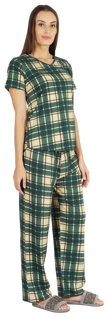 Inkmeso 2 Pcs Printed Short Sleeves Nightwear Set For Womens Top And Pajama Sleepwear Cotton PJ
