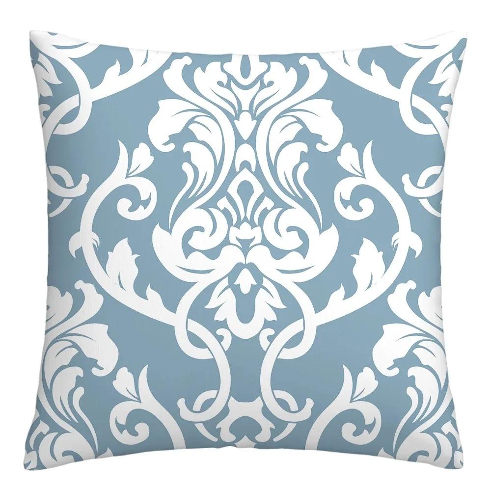 Federa Cuscino Arredo Soggiorno Divano con Stampa Peluche Corto, Modello Blu e Bianco Intricato, Federe Cuscino