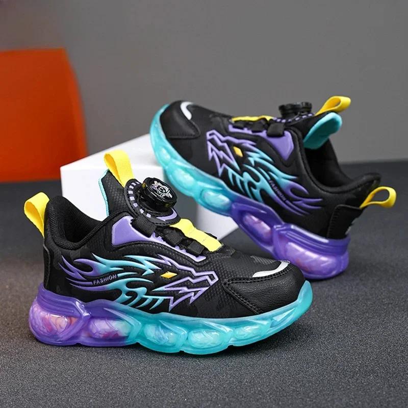 Fashion New Anti-skid Leather Kids Sneakers for Boys Running  Walking Lightweight Casual Shoes With Fashion Dragon Pattern Size 29-39