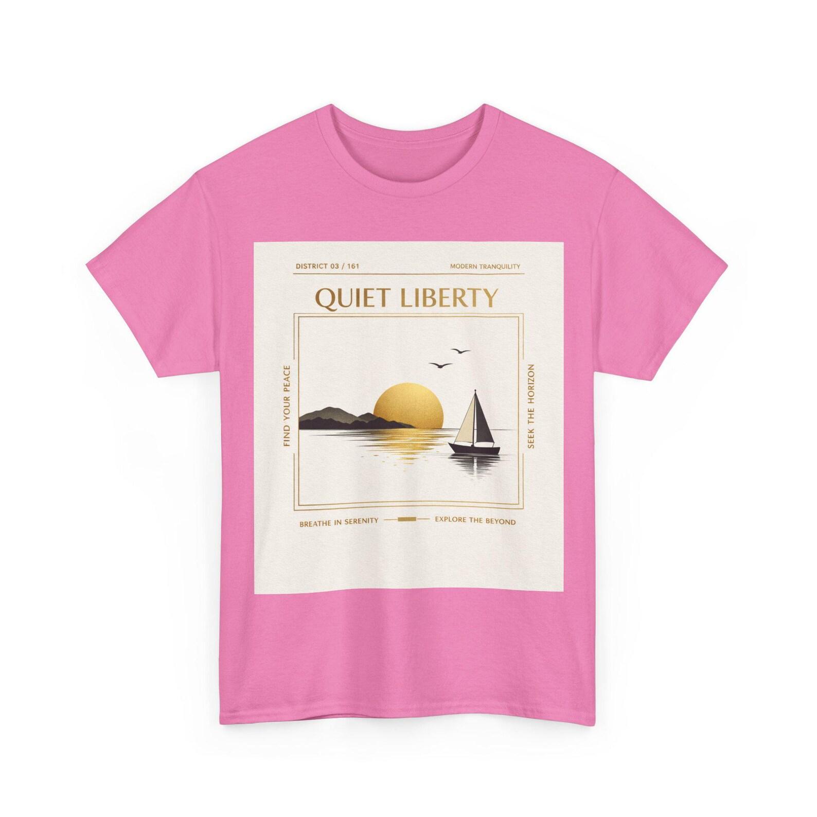 Quiet Liberty sunset sailboat T-Shirt | retro coastal graphic tee XL