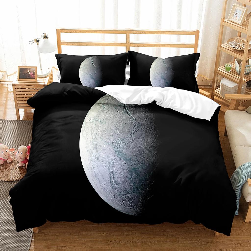 Comforter Enceladus Planet King Queen Solar System Bedding Set Rotate Universe Space Polyester Comforter