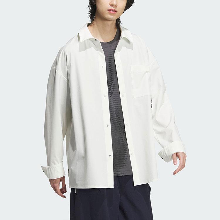 Adidas Small Logo Sports Casual Square Collar Long Sleeve Shirt Men Tops Han-Jade-White JP2596