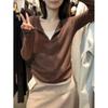 Spring Semi-zipper Contrasting Fake Two-piece Shirt Women's Top Waist Pinch Pleated Long-sleeved Retro Bottoming Shirt