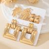 A Pair of Retro Gold Geometric Square Hollow Glossy Earrings, Women's Earrings, Vacation Daily Gifts