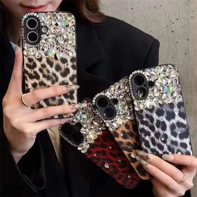 Lyxigt Diamant Leopardtryck Telefonskal För iPhone 16 15 14 13 12 11 Pro Max X XS XR XS Max 8 7 Plus Rhinestone Mjukt TPU Stötsäkert Skydd