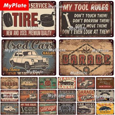 Garage Metallschild Metall Poster Blechschild Plakette Metall Vintage Wanddekoration für Bar Pub Motorrad Club Man Cave Tool Rules Poster