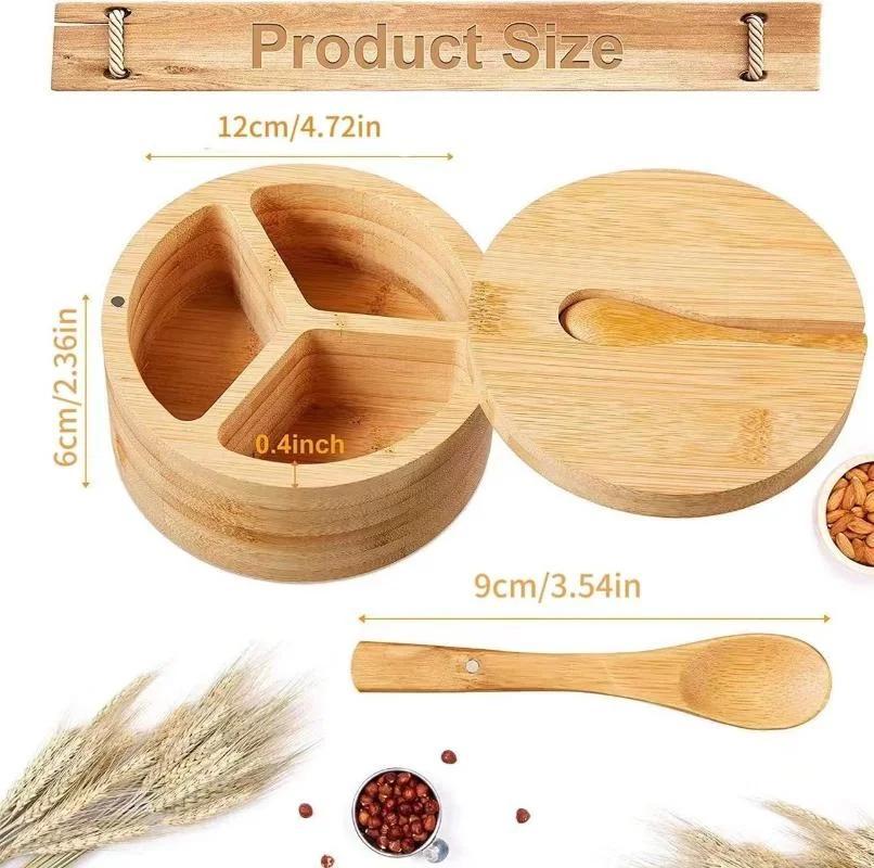 Kitchen Seasoning Bottle Convenience Tools Bamboo Salt Jar Kitchen Circular Bamboo Seasoning Box Spice Rack Accessories