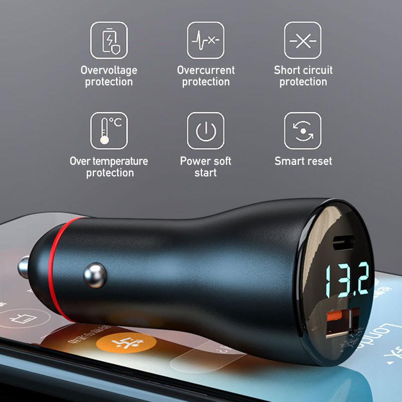 12V-24V Car Cigarette Lighter Charger 65W+45W PD USB Quick Charge Auto Power Adapter Car Charging for Smartphone Laptop Camera