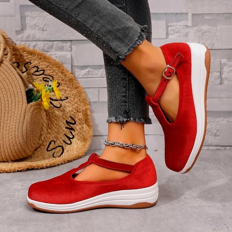 

Fashion Ladies Shoes 2025 Spring Buckle Strap Women s Vulcanize Shoes Outdoor Round Toe Women Sneakers Platform Women s Casual Shoes 43 красный