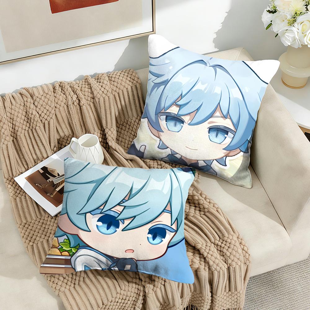 Chongyun Cute Genshin Impact Cushion Cover Silky Short Plush Invisible Zipper Dustproof Sofa Pillow Case For Home Decor