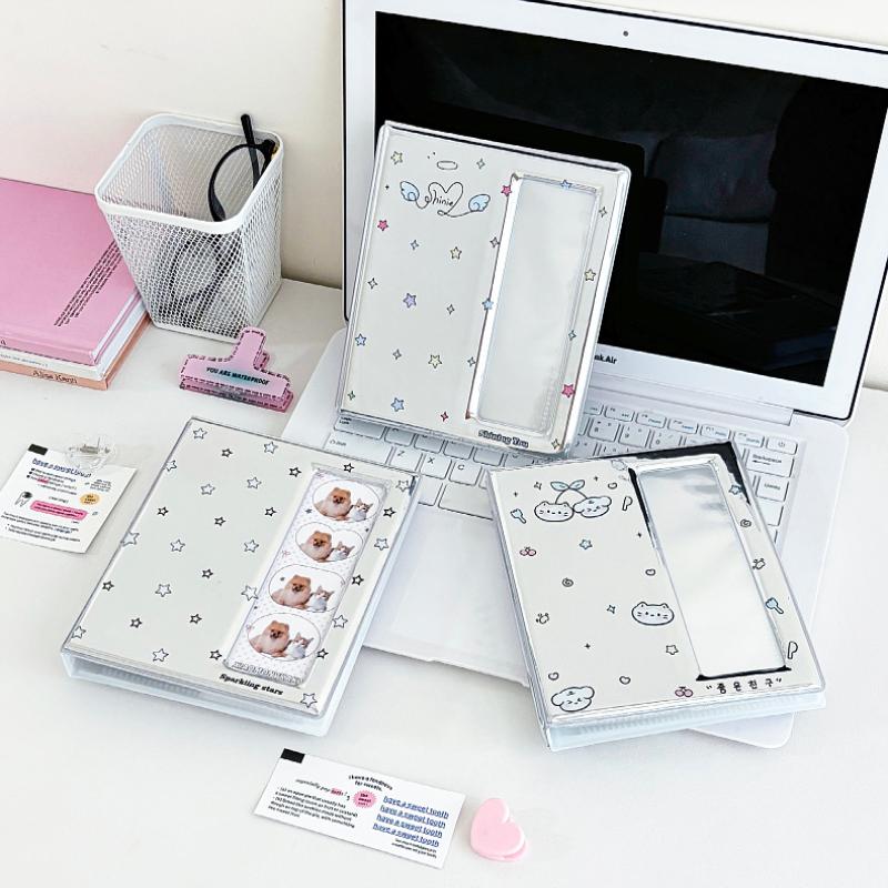 Cartoon 4 Grid Idol Card Photo Booth Album For 40 Pcs 2X6 Inch Photo Strips Bookmark 20 Pcs 4X6 4R Photo Holder