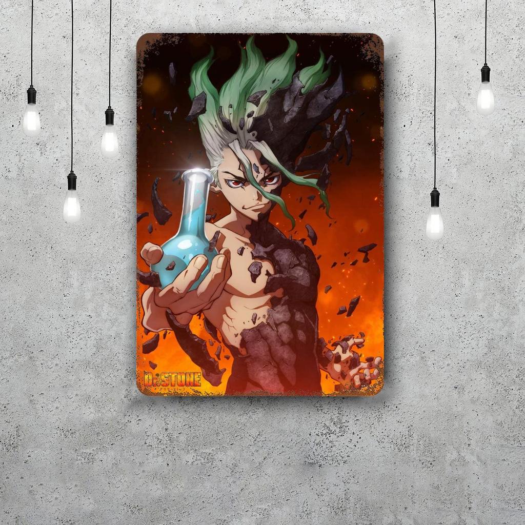 dr stone manga eng anime Decor Poster Vintage Tin Sign Metal Sign Decorative Plaque for Pub Bar Man Cave Club Wall Decoration