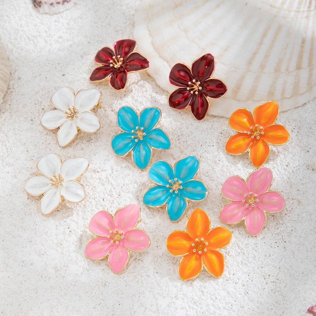 Chic Multi-color Enamel Flower Stud Earrings: Fashionable Alloy with Floral Drop Oil Design