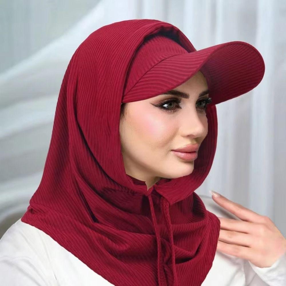 Casual Sun Hat with Hood Sun Protection Wide Brim Muslim Headscarf Hat Solid Color UV Resistant Balaclava Hat Summer Sports