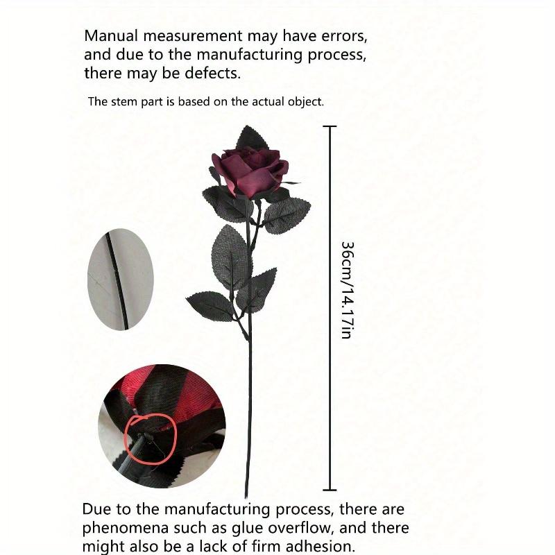 Artificial Silk Roses Bouquet with Long Stem, for Home Wedding Party Decor, Halloween Gothic Dark Arrangements, Outdoor Photo Props