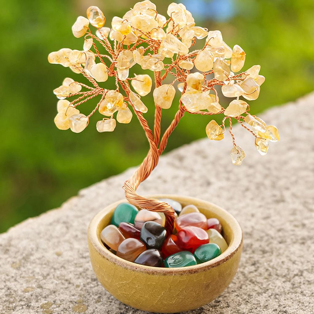 Natural Crystal Crushed Stone Wealth Tree Natural Healing Gemstone Crystal Bonsai Fortune for Good Luck Home Decors