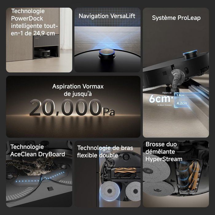 DREAME X50 Master Saug- und Wischroboter mit kompakter 8-in-1-Basis 24,9 cm - Hindernisüberwindungssystem - 20.000 Pa - Entwirrbürste