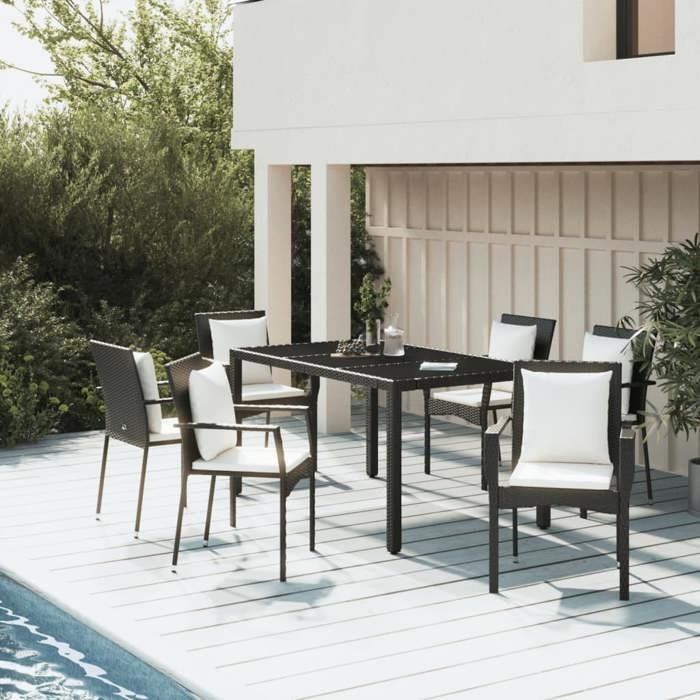 VidaXL Ensemble à manger de jardin coussins 7pcs Noir Résine tressée, ensemble de salle à manger, ensemble de salle à manger 3157954