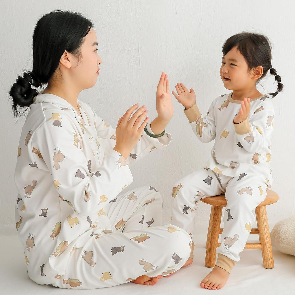 Alpaca Print Cotton Matching Pajama Set for Moms and Perfect for and Preschool One [WEAR SHOW] 100% Kids, Travel, Gifts, (JP, Alphabet, Size, White)