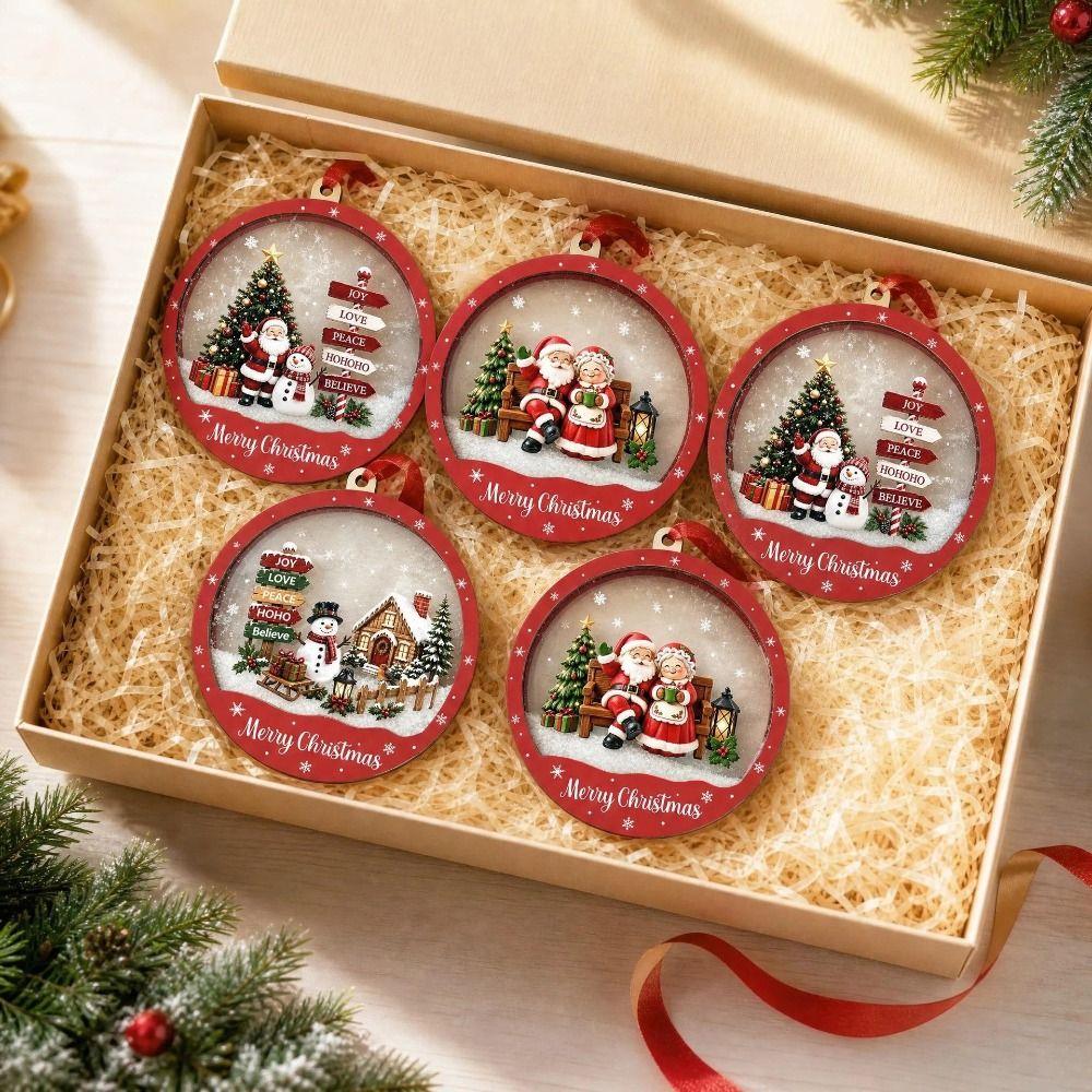 Flowing Snow Christmas Tree Ornaments Snowman House Xmas Hanging Pendant Transparent Acrylic Santa Claus Christmas Decorations