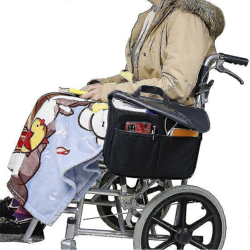 Waterproof Storage Bag Wheelchair Carry Bag Wheelchair Armrest Accessories Side Bag With Pouches Tra-color: Black