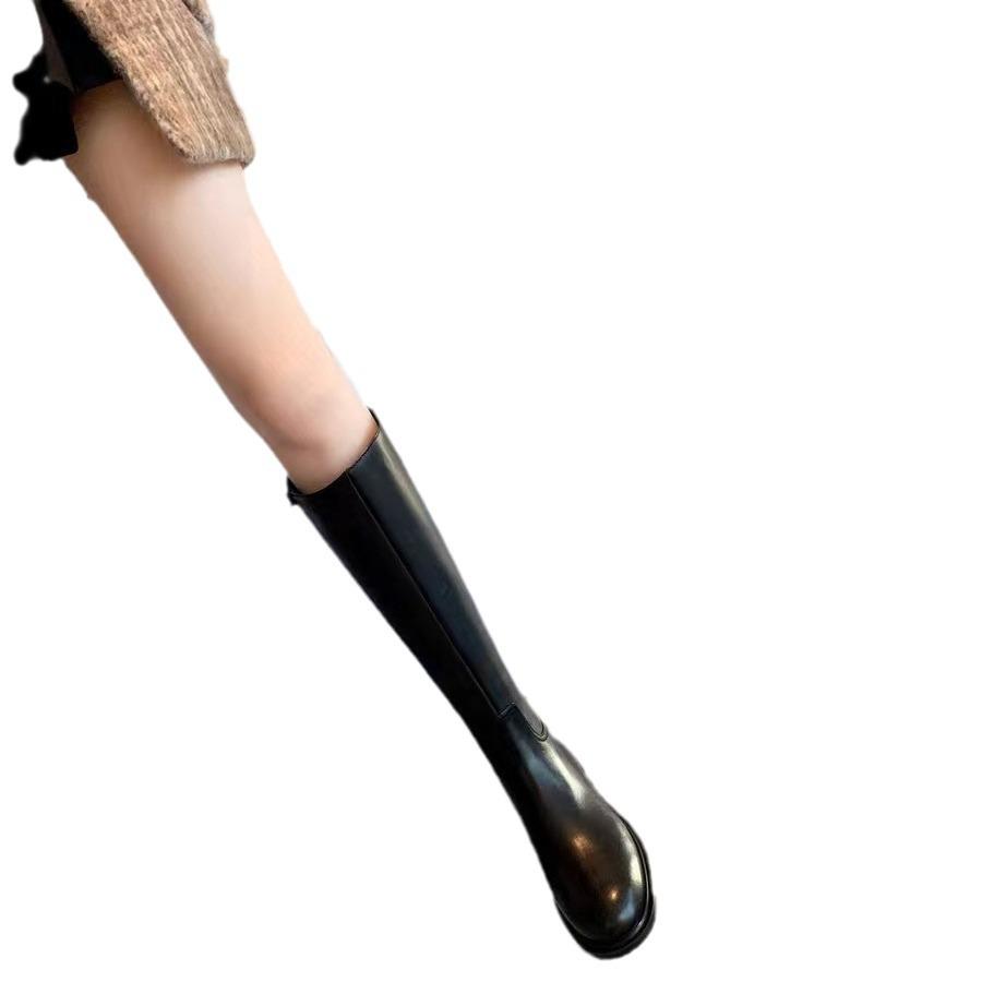 Simple Round Head Low Heel Side Zipper Fashion High Long Knight Boots Women's New Autumn and Winter Models