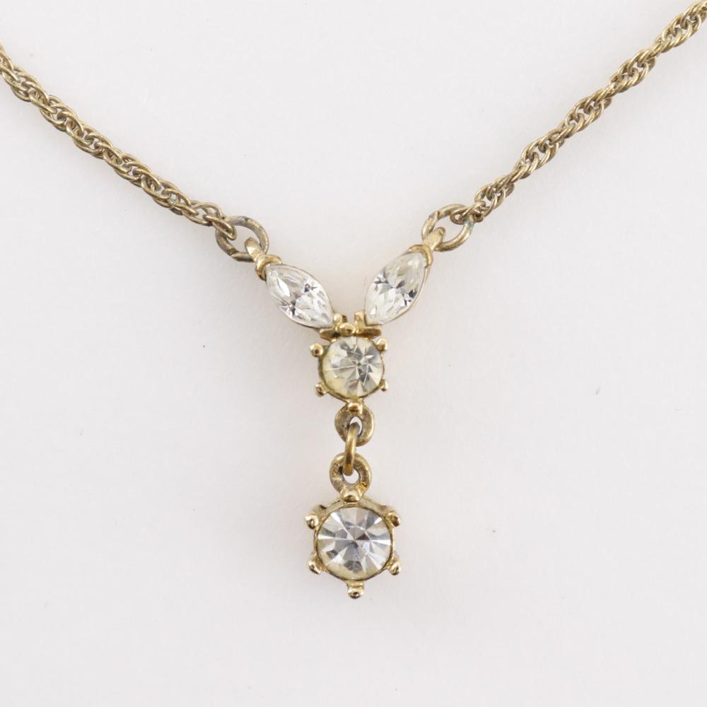 NINA RICCI Earing set Necklace Plated Gold/Rhinestone 4.1g Women Used