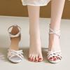 Aphixta New Solid Color 7cm Thin Heels Ankle Strap Sandals Women Peep Toe Buckle Party Heels Shoes Plus Size 43