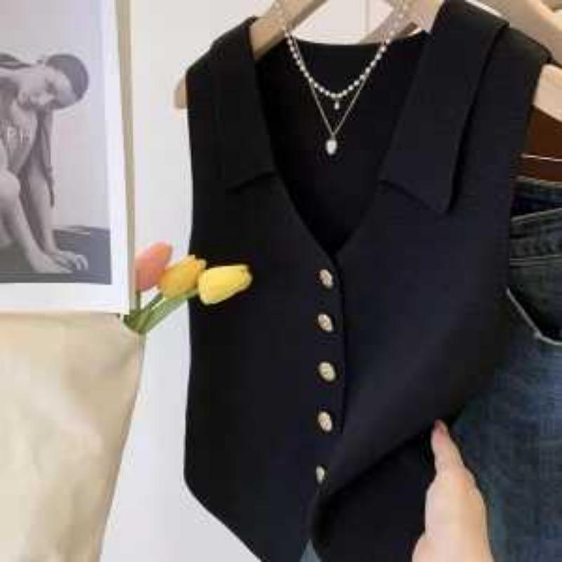 Женский коричневый жилет-блейзер без рукавов, на пуговицах, с воротником, повседневный OneSize чёрный