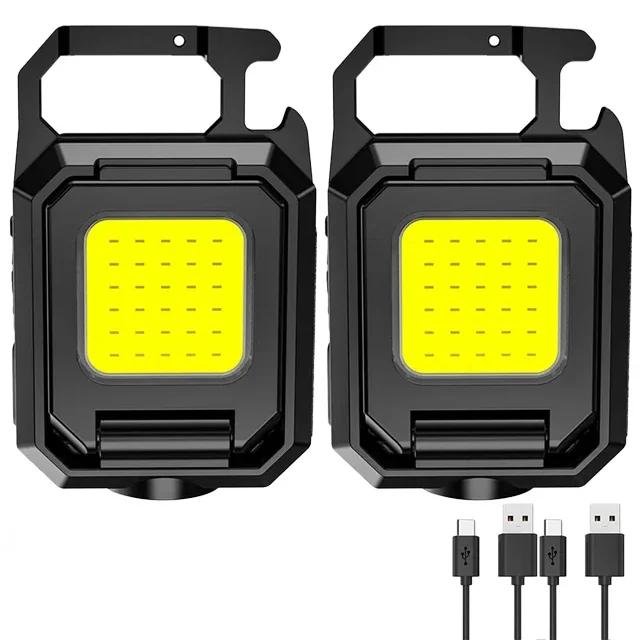 Multi Functional LED Flashlight Three Head Keychain Light USB Rechargeable Outdoor Waterproof Lighting Spotlight Work Light